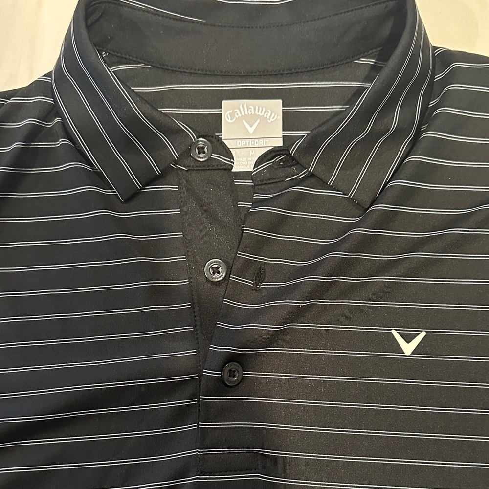 Callaway Men's Black and White Striped Polo